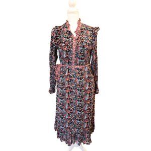 Boden Womens Paisley Print Long-Sleeve Ruffle Dress, Size 10
